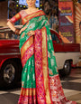 Exuberant Green Patola Silk Saree with Redolent Blouse Piece