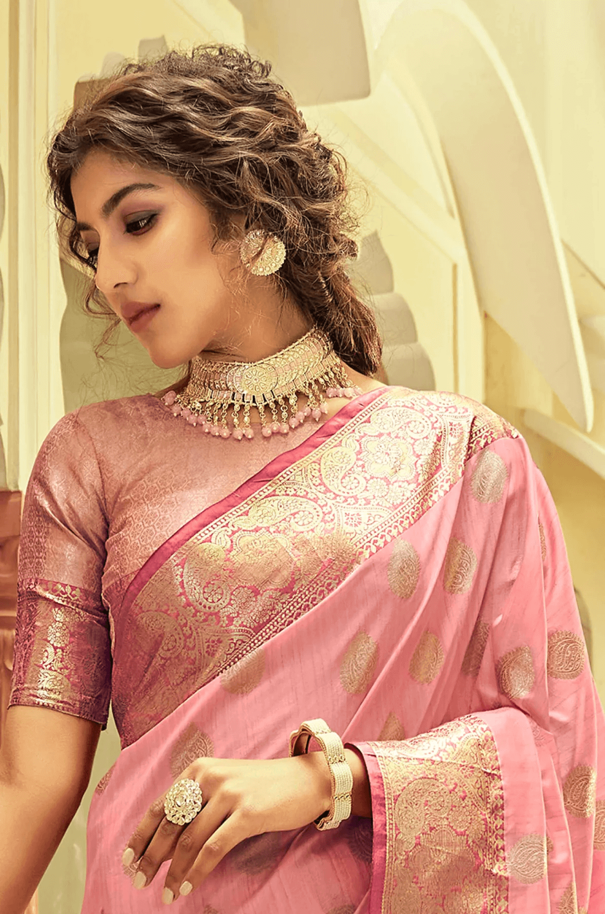 Ratatouille Pink Soft Banarasi Silk Saree With Comely Blouse Piece