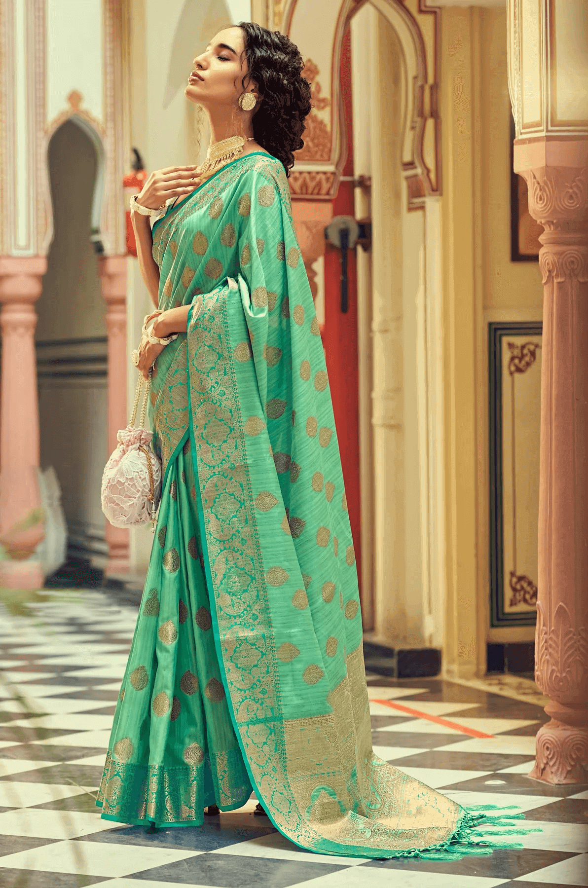 Tempting Sea Green Soft Banarasi Silk Saree With Flameboyant Blouse Piece