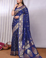Surreptitious Navy Blue Soft Banarasi Silk Saree With Whimsical Blouse Piece