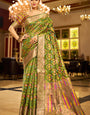 Splendorous Mehndi Organza Silk Saree With Gratifying Blouse Piece