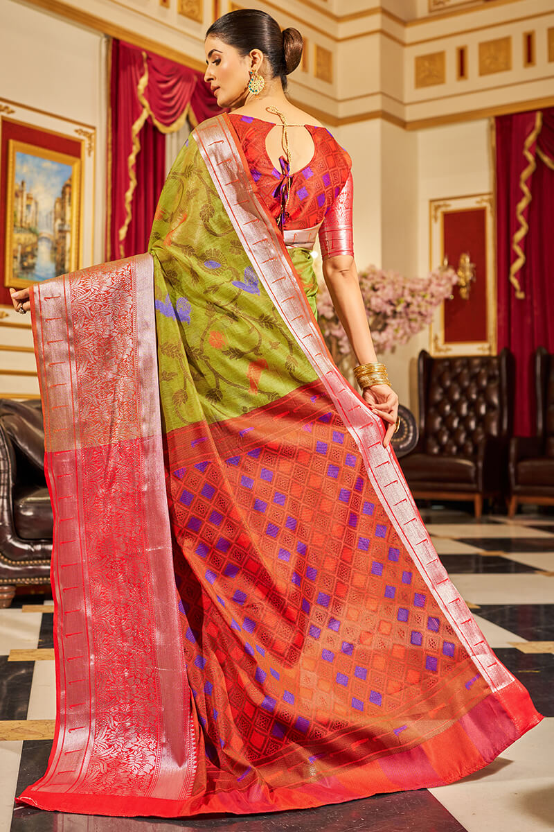 Epiphany Mehndi Soft Banarasi Silk Saree With Admirable Blouse Piece