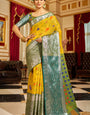 Innovative Purple-Yellow Soft Banarasi Silk Saree With An insanely Blouse Piece