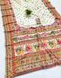 Eloquence Beige Nylon Dola Pashmina Saree With Flameboyant Blouse Piece