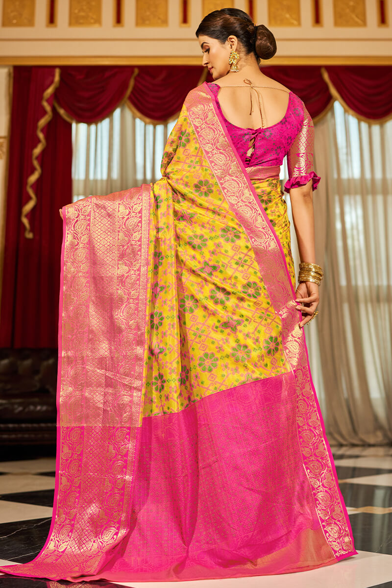 Nectarous Yellow Patola Silk Saree with Denouement Blouse Piece