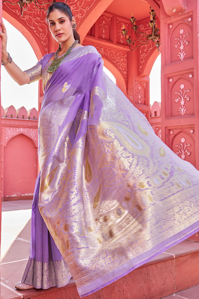 Eclat Lavender Cotton Silk Saree With Quixotic Blouse Piece