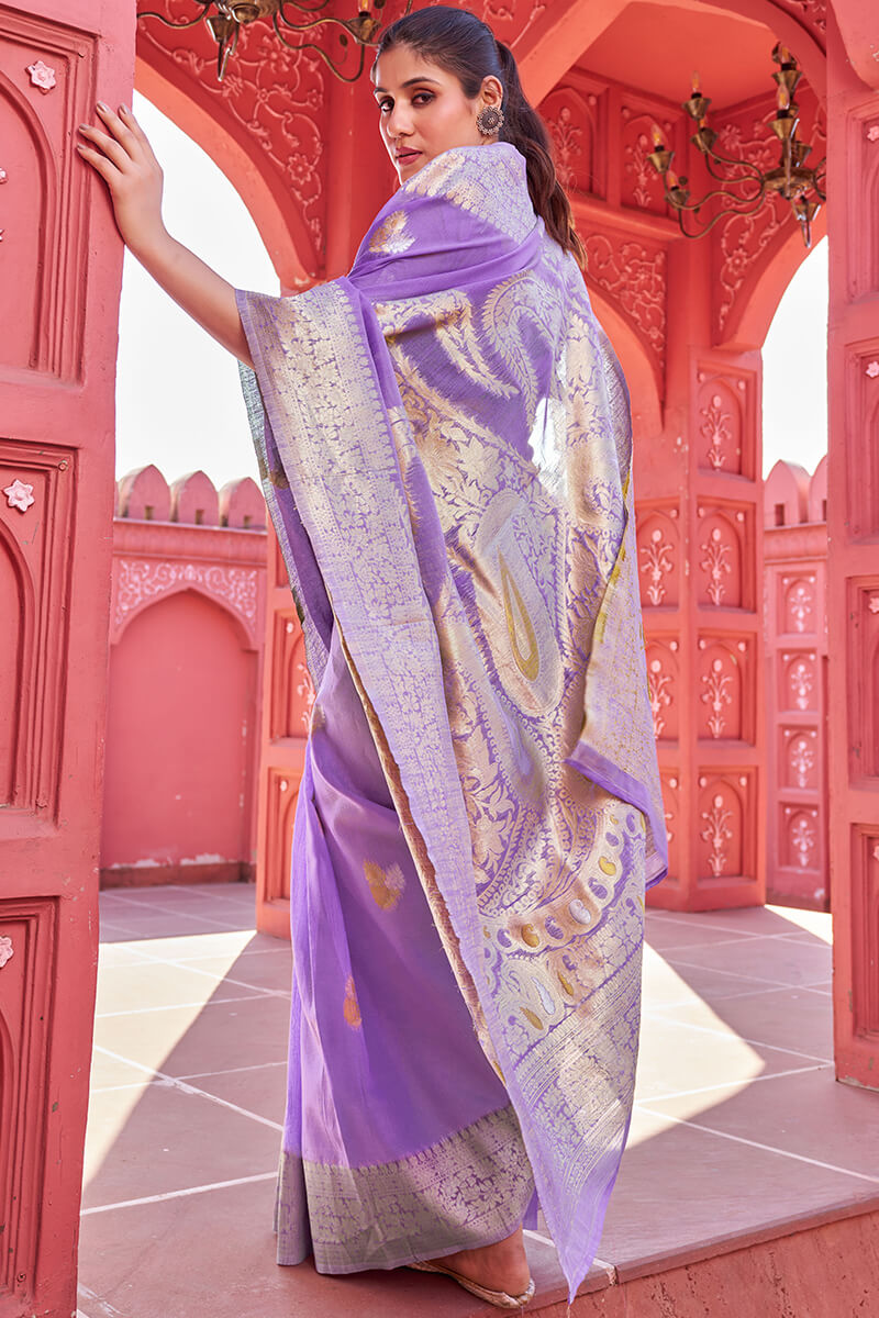 Eclat Lavender Cotton Silk Saree With Quixotic Blouse Piece