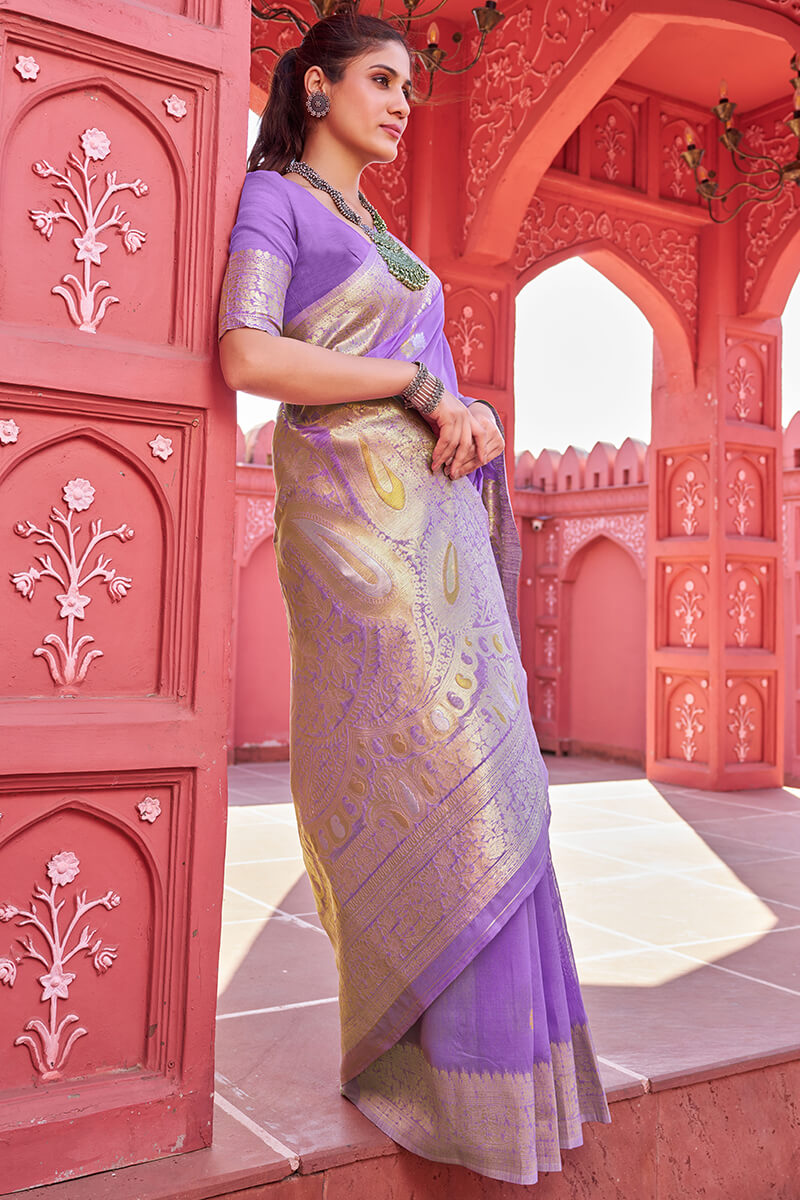 Eclat Lavender Cotton Silk Saree With Quixotic Blouse Piece