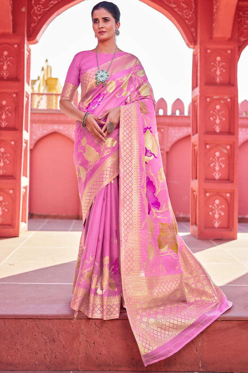 Supernal Pink Cotton Silk Saree With Zephyr Blouse Piece