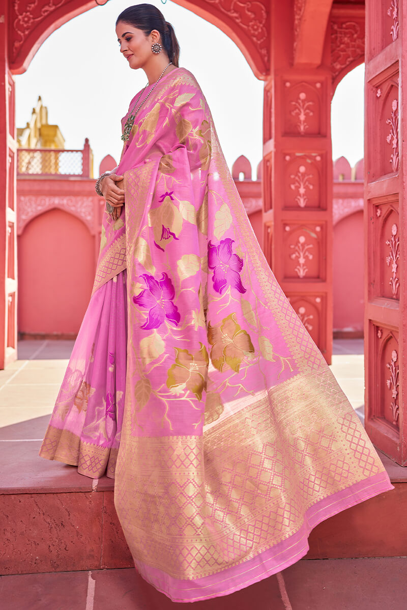 Supernal Pink Cotton Silk Saree With Zephyr Blouse Piece