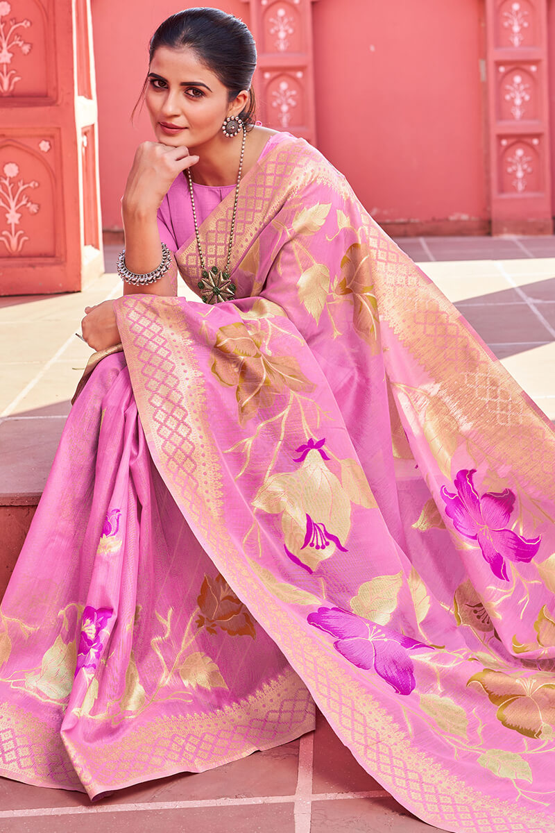 Supernal Pink Cotton Silk Saree With Zephyr Blouse Piece