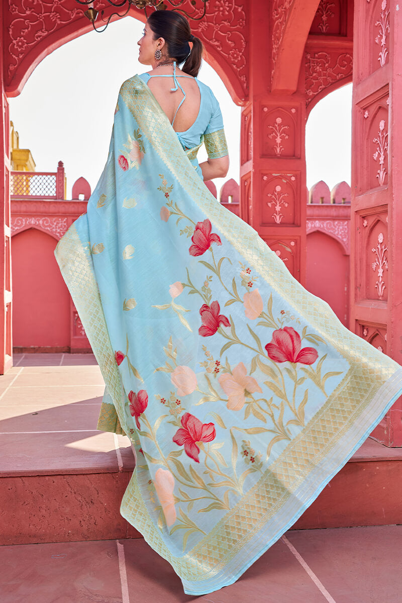 Improbable Sky Cotton Silk Saree With Confounding Blouse Piece