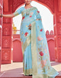 Improbable Sky Cotton Silk Saree With Confounding Blouse Piece