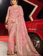 Adorable Pink Soft Banarasi Silk Saree With Staring Blouse Piece