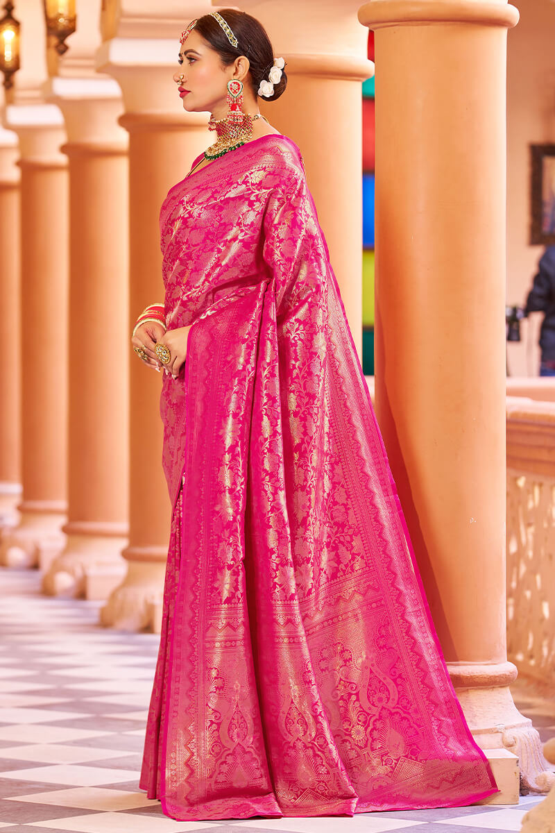 Cynosure Dark Pink Kanjivaram Silk Saree With Propinquity Blouse Piece