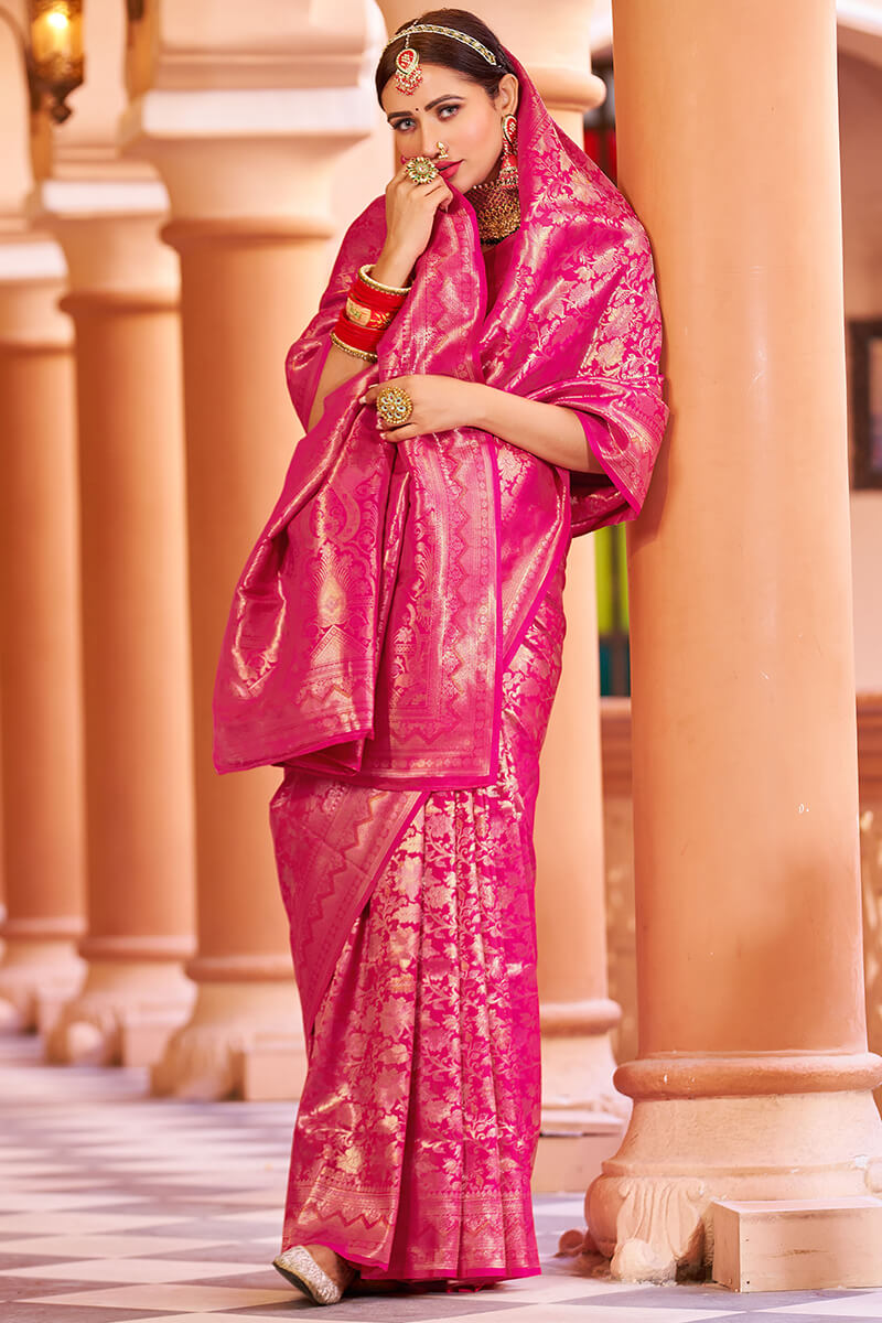 Cynosure Dark Pink Kanjivaram Silk Saree With Propinquity Blouse Piece