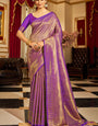 Elision Purple Kanjivaram Silk Saree With Assemblage Blouse Piece