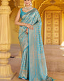 Lagniappe Firozi Kanjivaram Silk Saree With Incredible Blouse Piece