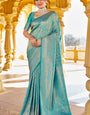 Lagniappe Sea Green Kanjivaram Silk Saree With Incredible Blouse Piece