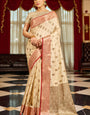 Lassitude Beige Soft Banarasi Silk Saree With Beauteous Blouse Piece