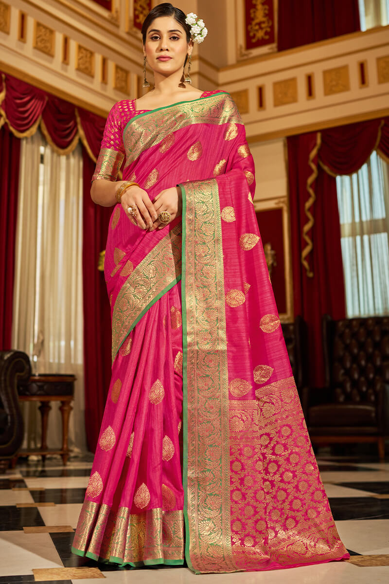 Prominent Dark Pink Soft Banarasi Silk Saree With Enamoring Blouse Piece