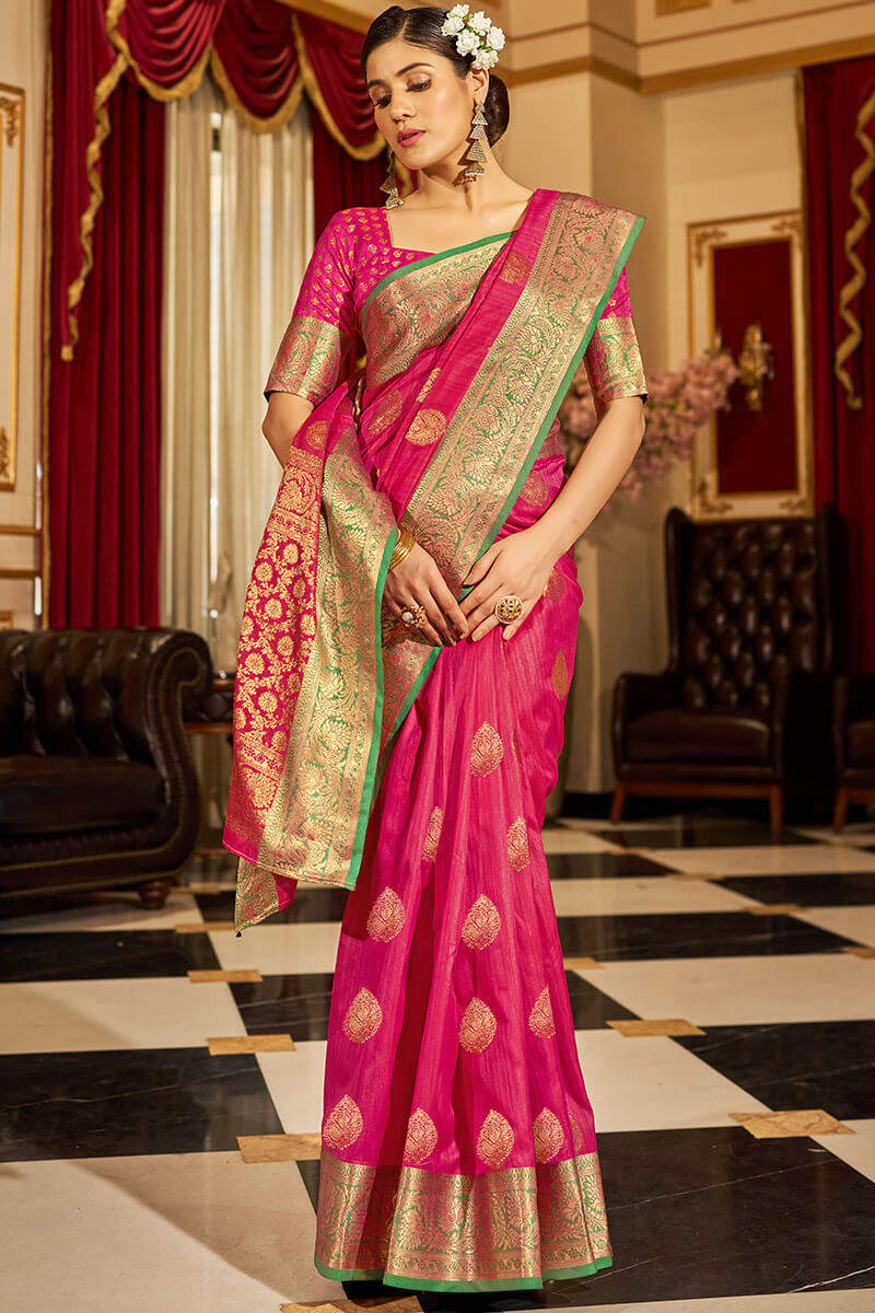 Prominent Dark Pink Soft Banarasi Silk Saree With Enamoring Blouse Piece