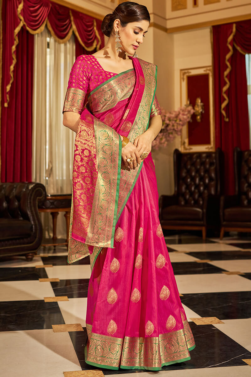 Prominent Dark Pink Soft Banarasi Silk Saree With Enamoring Blouse Piece