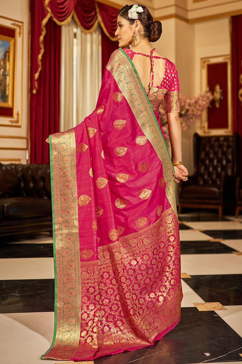 Prominent Dark Pink Soft Banarasi Silk Saree With Enamoring Blouse Piece