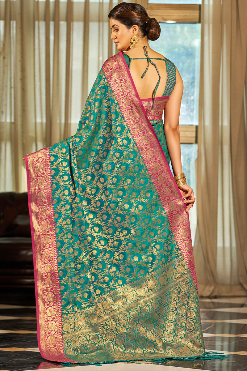 Diaphanous Rama Soft Banarasi Silk Saree With Desirable Blouse Piece