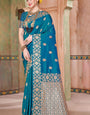 Enthralling Firozi Soft Banarasi Silk Saree With Most Profuse Blouse Piece