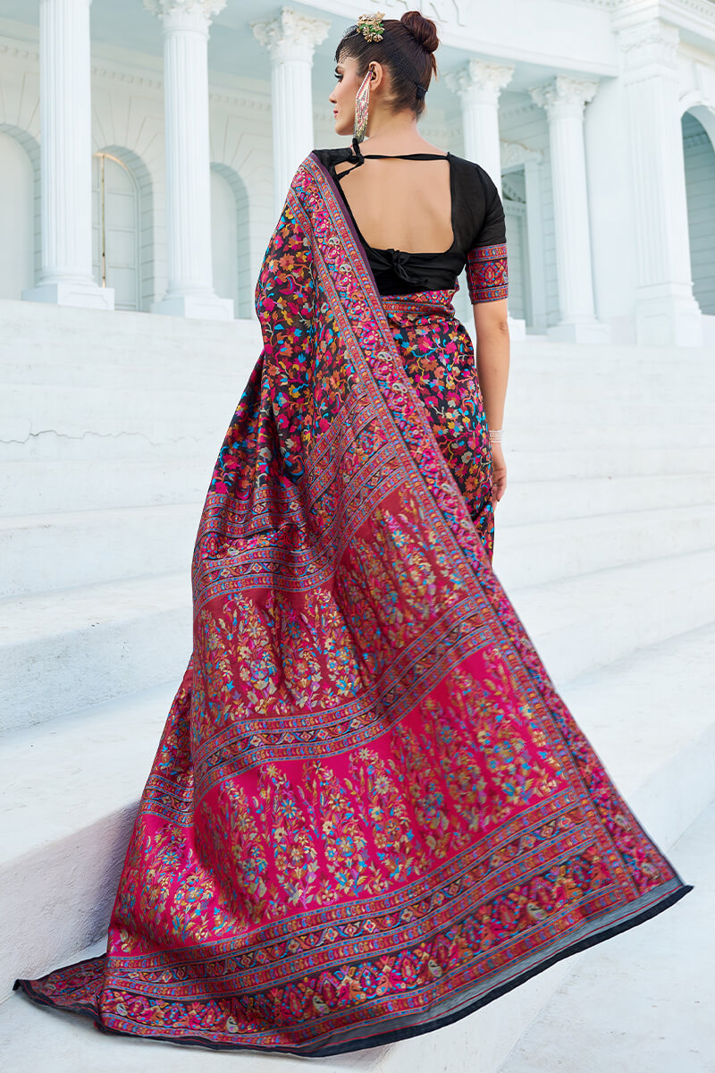 Adorning Black Pashmina saree With Refreshing Blouse Piece