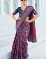 Breathtaking Navy Blue Pashmina saree With Sensational Blouse Piece