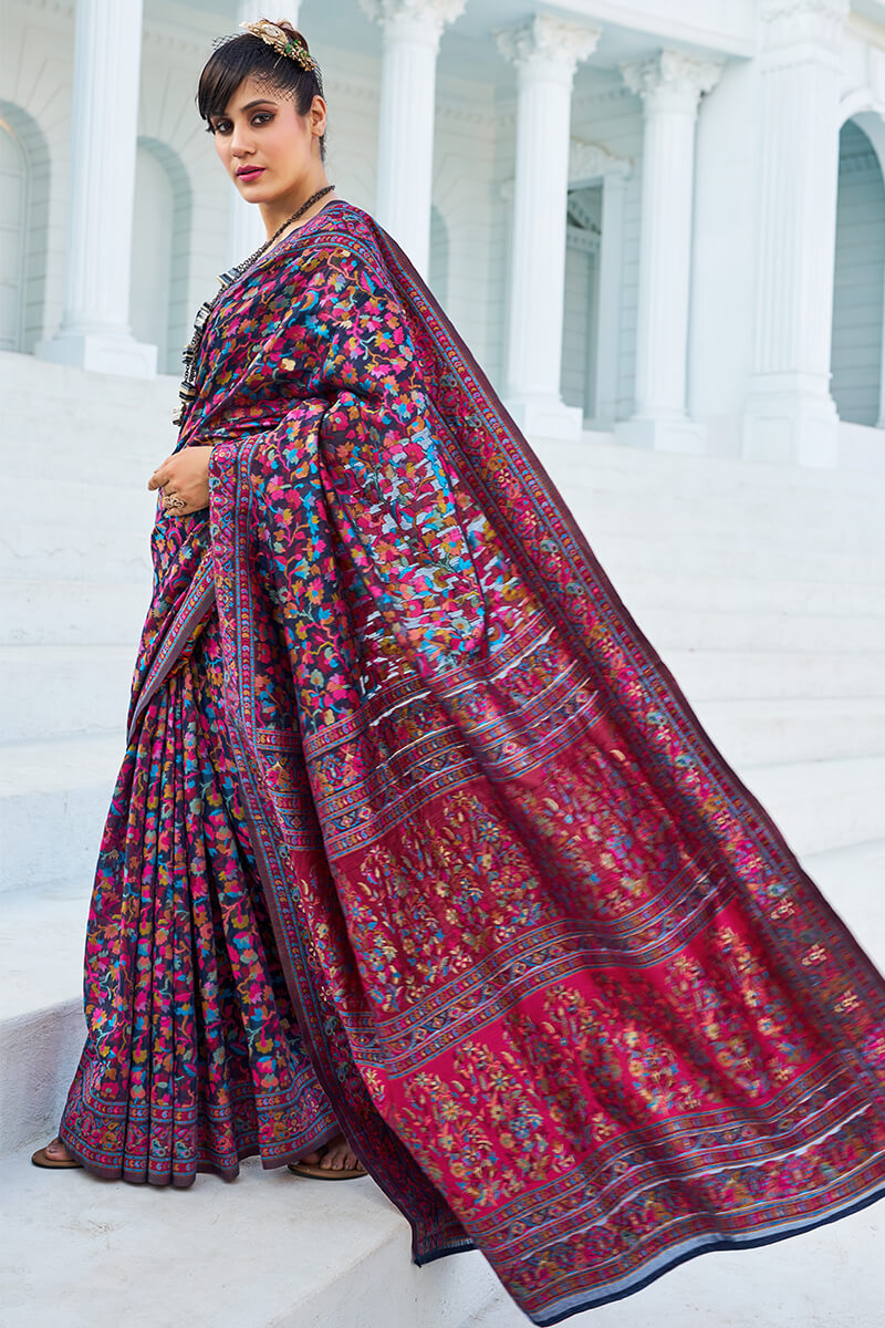 Breathtaking Navy Blue Pashmina saree With Sensational Blouse Piece