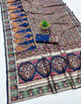 Allure Navy Blue Nylon Dola Pashmina Saree With Gratifying Blouse Piece