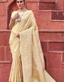 Innovative Beige Kanjivaram Silk Saree With Glorious Blouse Piece