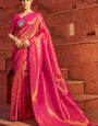 Outstanding Dark Pink Kanjivaram Silk Saree With Precious Blouse Piece