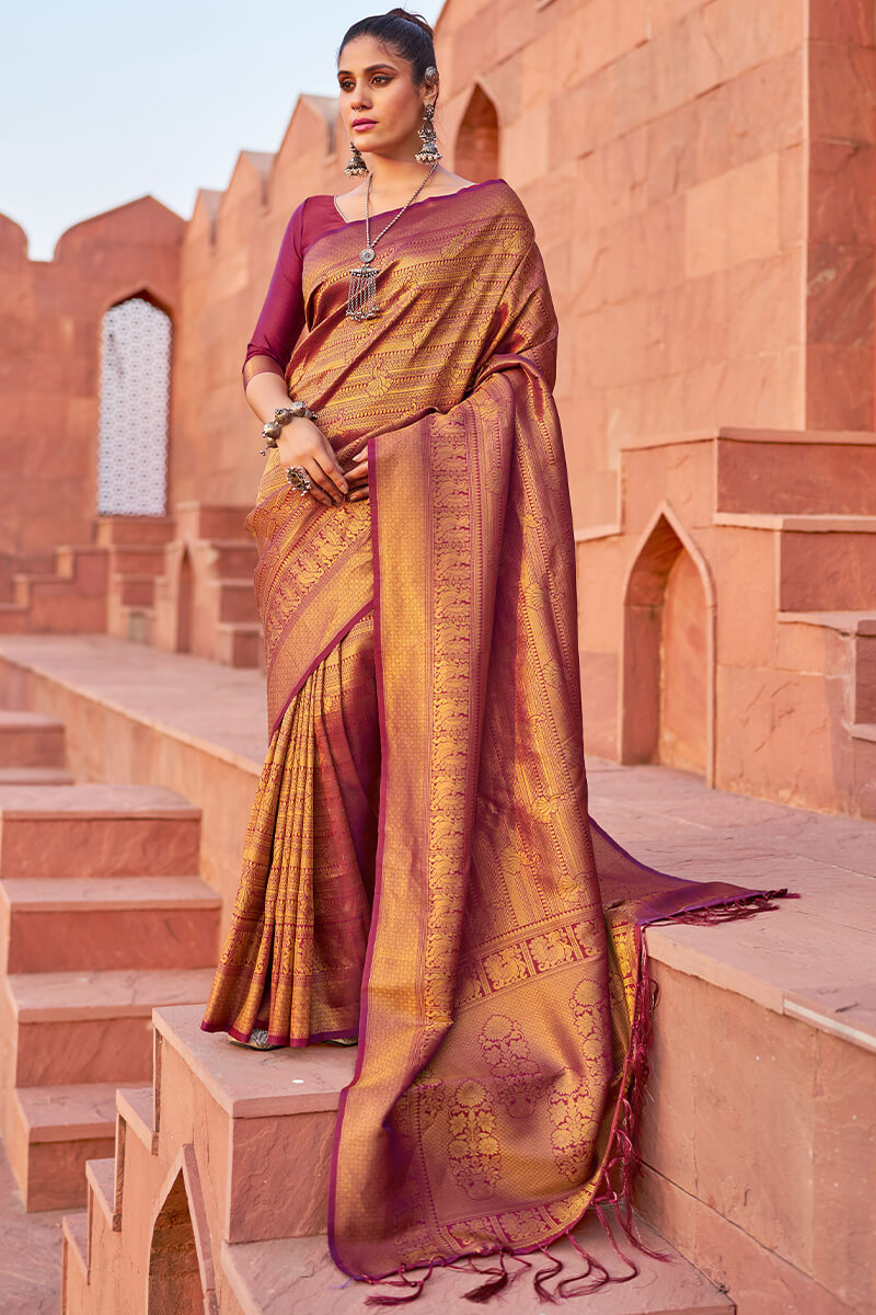 Glorious Purple Kanjivaram Silk Saree With Ebullience Blouse Piece