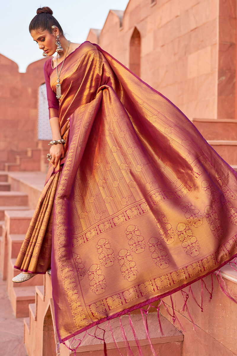 Glorious Purple Kanjivaram Silk Saree With Ebullience Blouse Piece