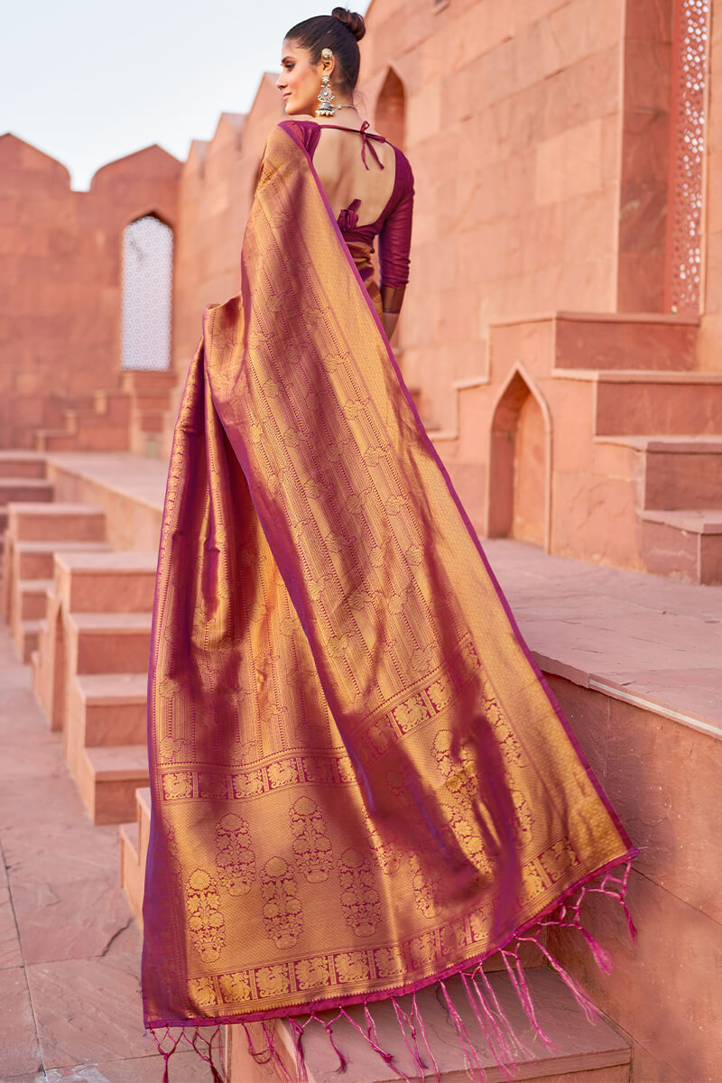 Glorious Purple Kanjivaram Silk Saree With Ebullience Blouse Piece