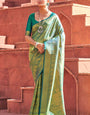 Quintessential Rama Kanjivaram Silk Saree With Artistic Blouse Piece