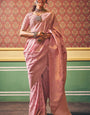 Panoply Light Pink Soft Banarasi Silk Saree With Excellent Blouse Piece