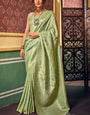 Trendy Pista Soft Banarasi Silk Saree With Excellent Blouse Piece