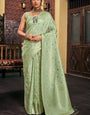 Fugacious Sea Green Soft Banarasi Silk Saree With Unequalled Blouse Piece