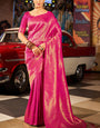 Fairytale Dark Pink Kanjivaram Silk Saree With Assemblage Blouse Piece