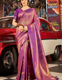 Scintillating Purple Kanjivaram Silk Saree With Susurrous Blouse Piece