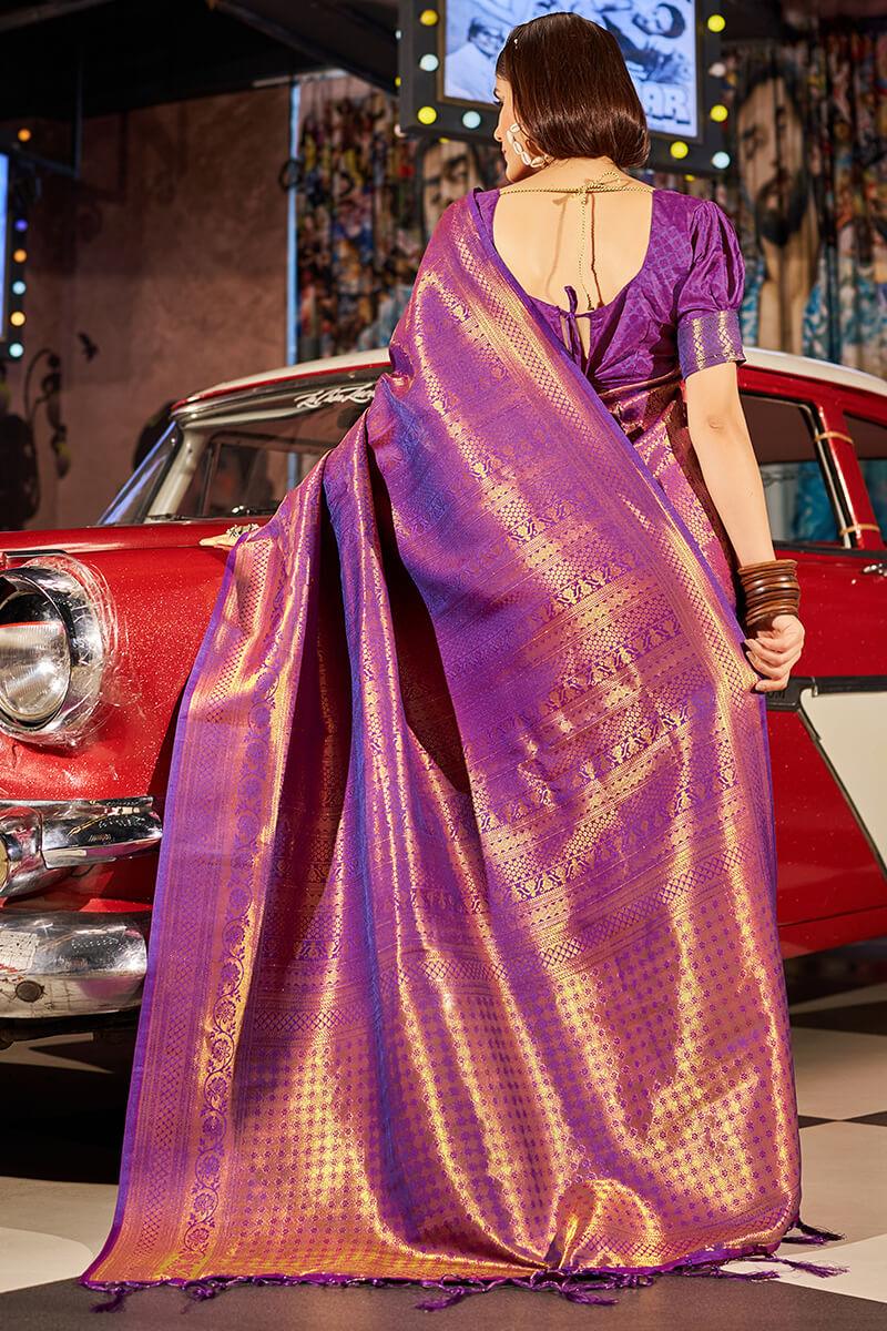 Scintillating Purple Kanjivaram Silk Saree With Susurrous Blouse Piece