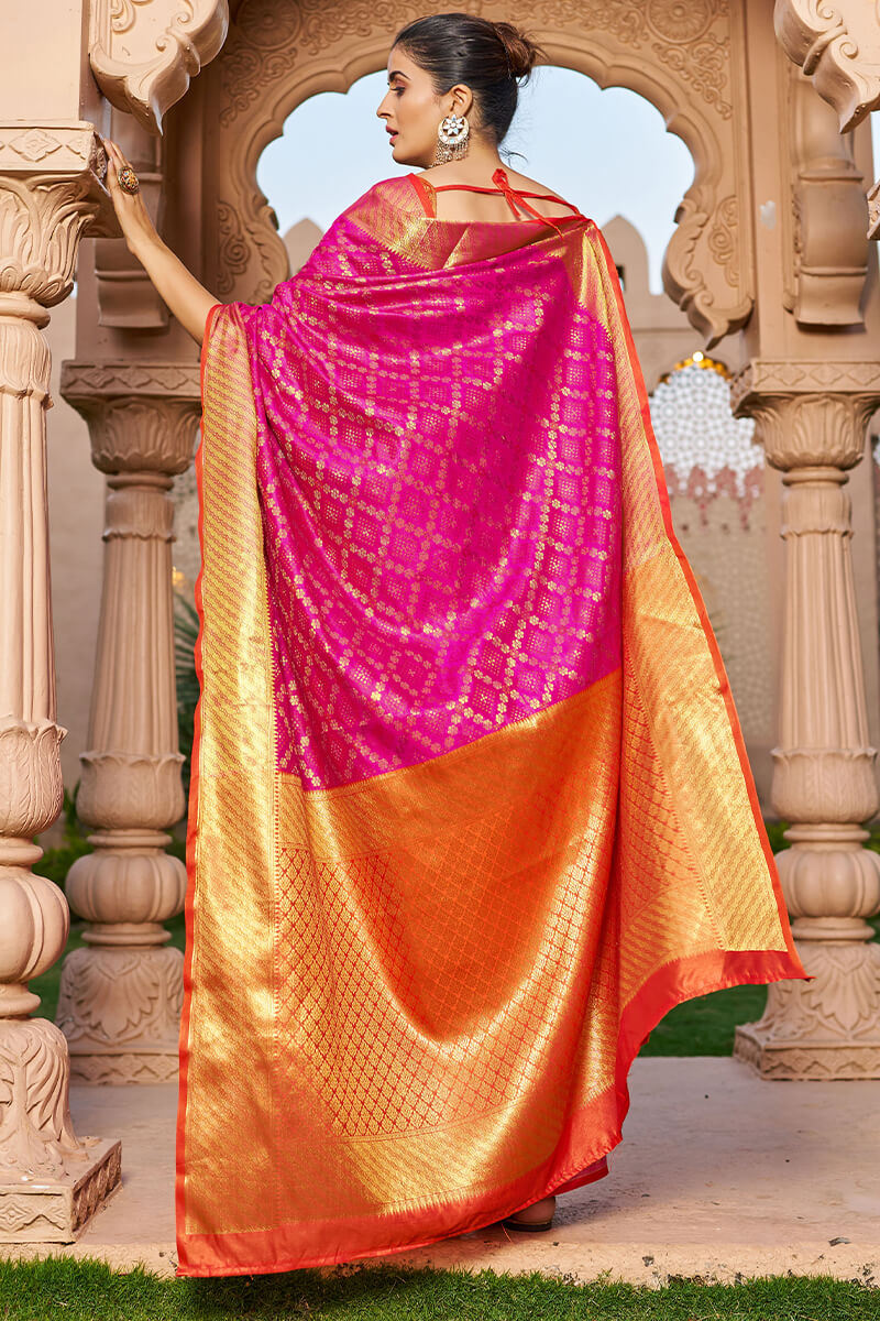 Lassitude Dark Pink Patola Silk Saree with Angelic Blouse Piece