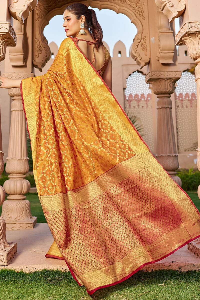 Diaphanous Orange Patola Silk Saree with Woebegone Blouse Piece