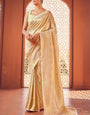 Impressive Beige Kanjivaram Silk Saree With Gleaming Blouse Piece