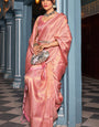 Skinny Baby Pink Kanjivaram Silk Saree With Beautiful Blouse Piece